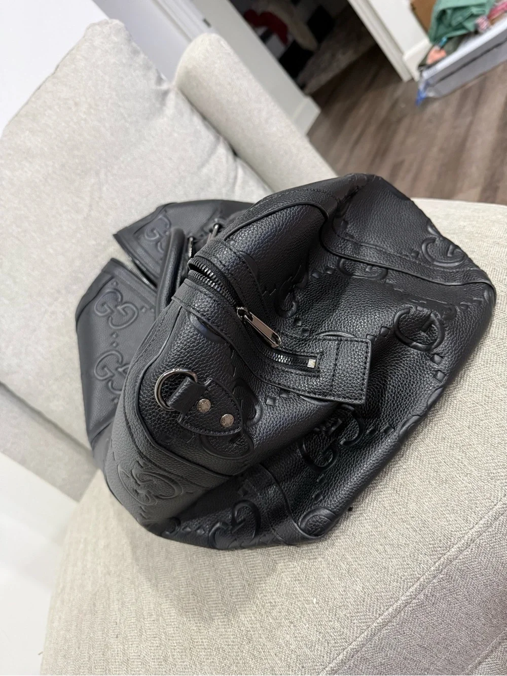 Gucci Black Embossed GG Leather Duffel Bag
